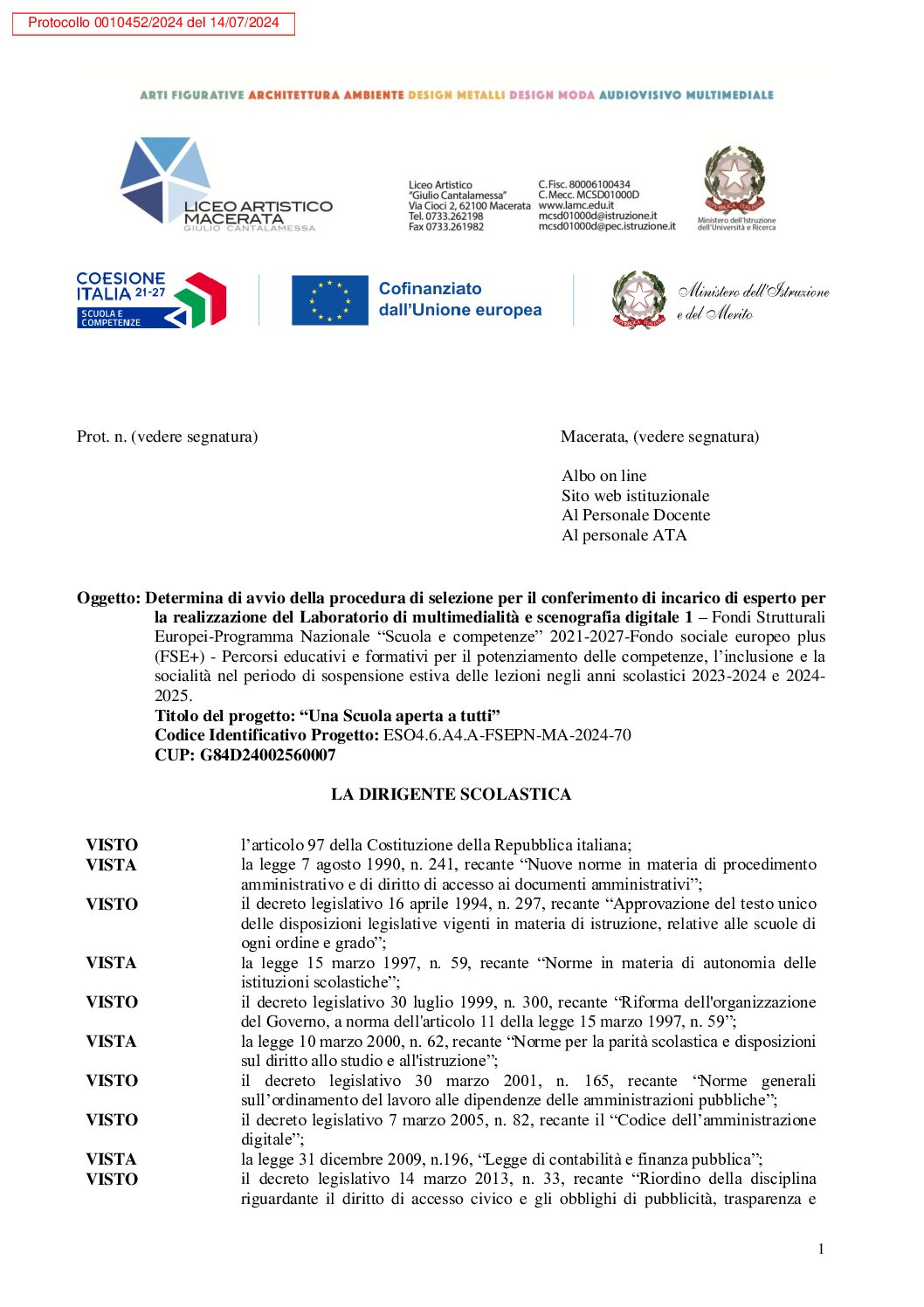 1. Determina avvio di selezione Esperto_Lab._scenograf. multim. 1-signed