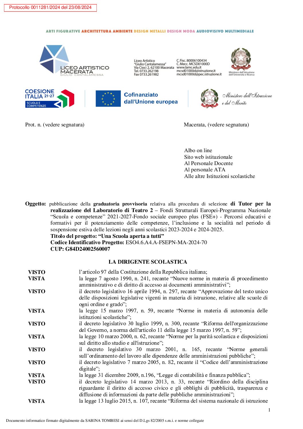 5. Graduatoria provvisoria selezione TUTOR_Lab._Teatro 2 –