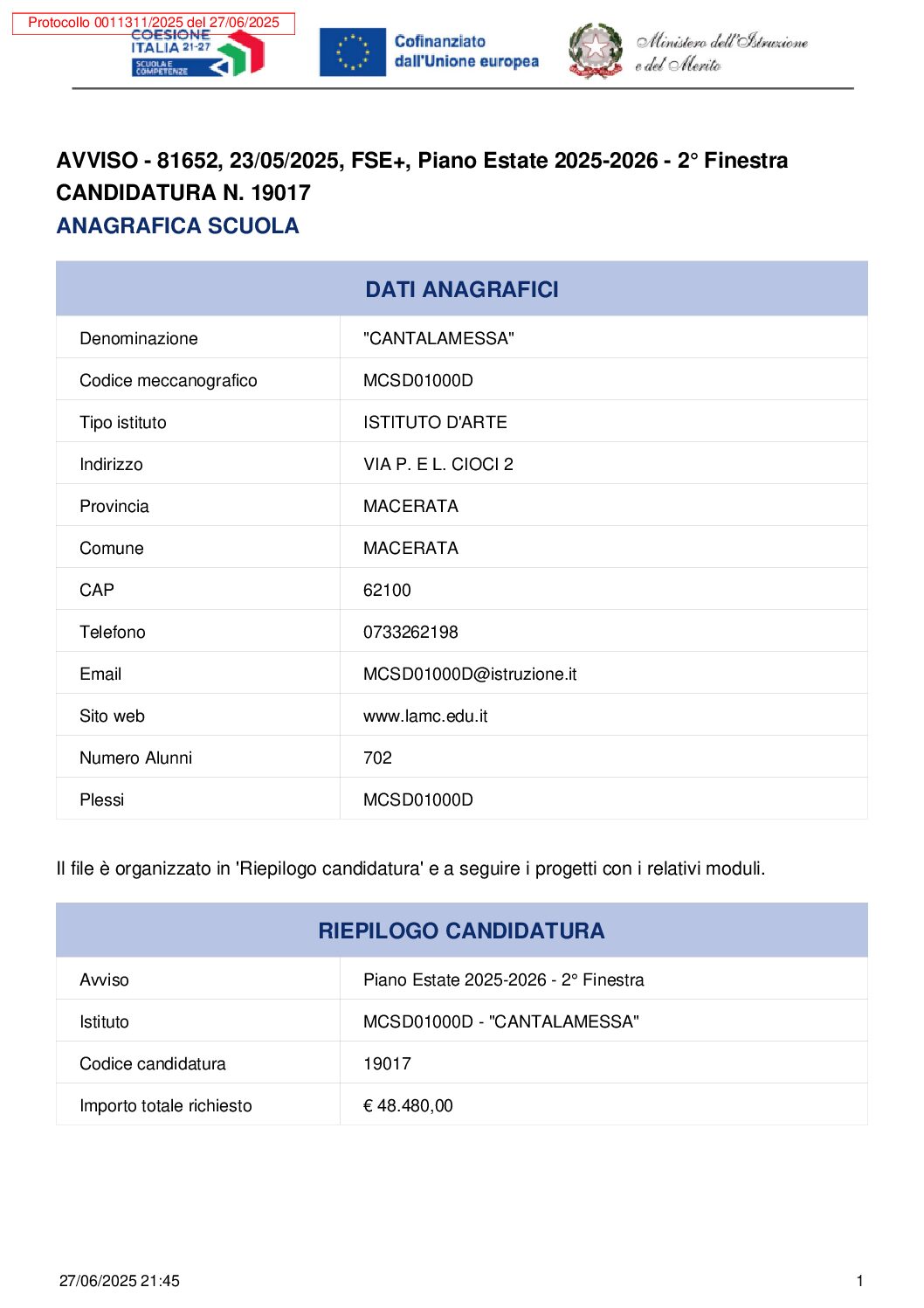 4. CANDIDATURA N. 19017